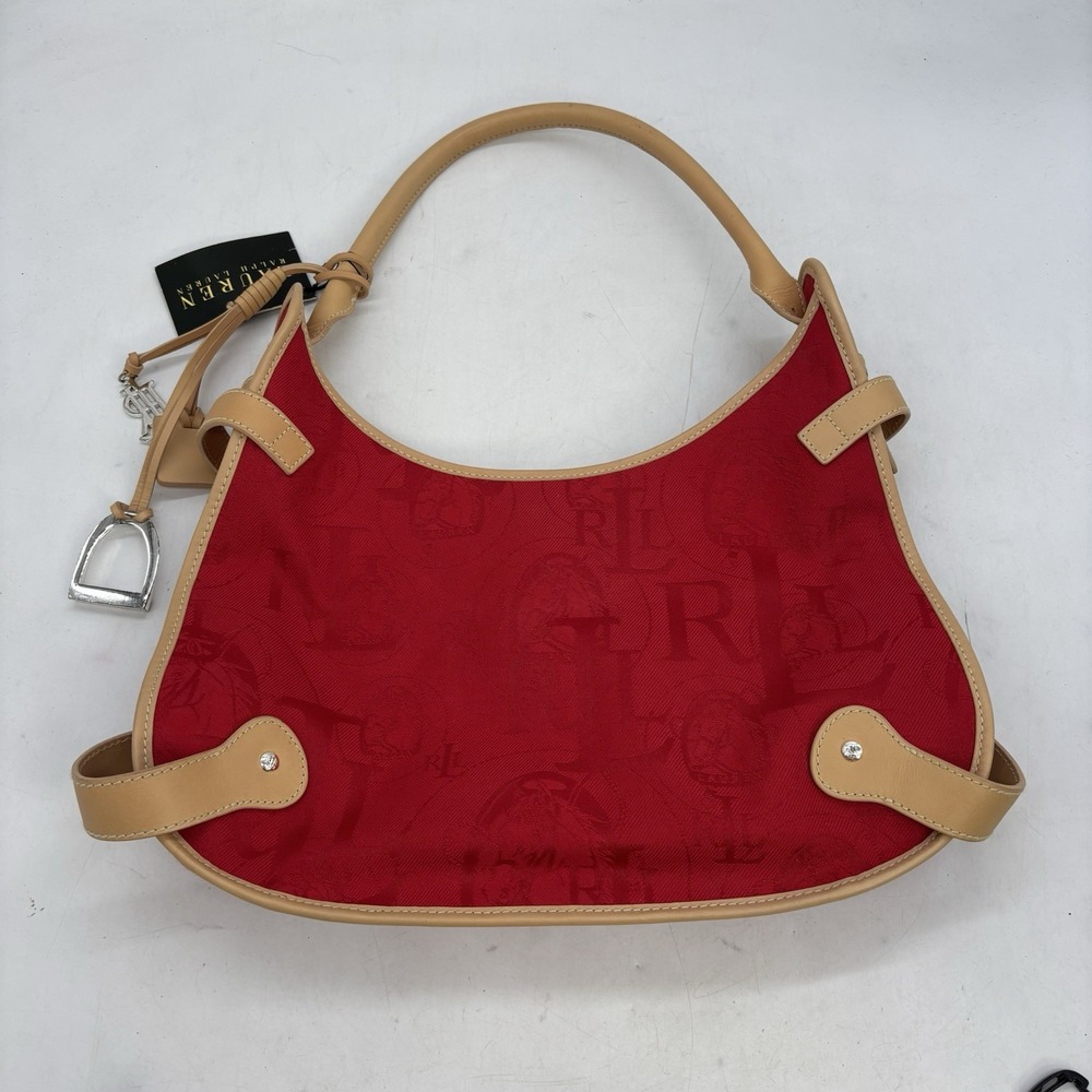 Ralph Lauren Equestrian Signature Red Canvas Logo Shoulder Bag Charms NWT